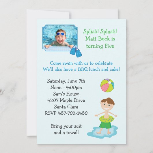 Invitation à la fête d'anniversaire de la piscine (Devant)
