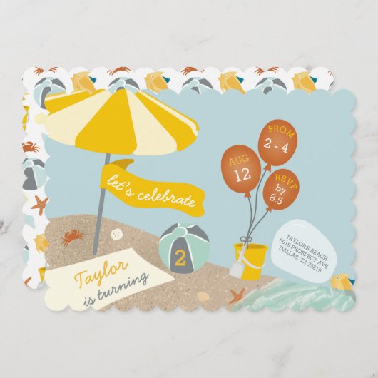 Invitation à la fête d'anniversaire de la plage (Devant / Derrière)