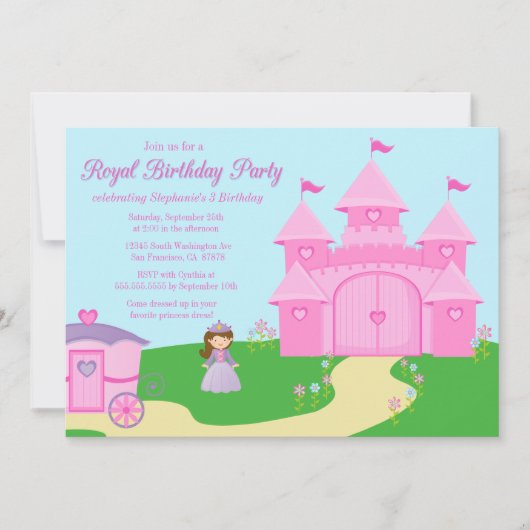 Invitation à la fête d'anniversaire de la princess (Devant)