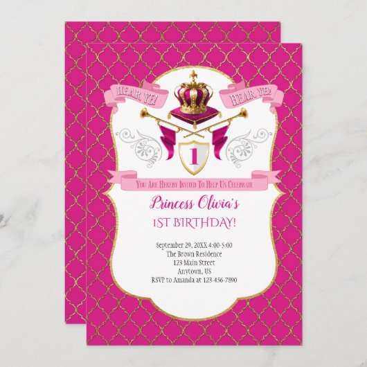 Invitation à la fête d'anniversaire de la princess (Devant / Derrière)