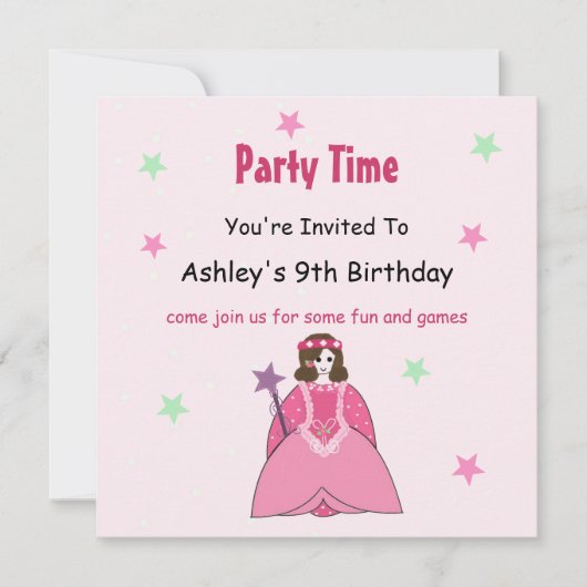 Invitation à la fête d'anniversaire de la princess (Devant)
