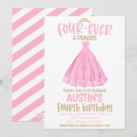 Invitation à la fête d'anniversaire de la princess (Devant / Derrière)