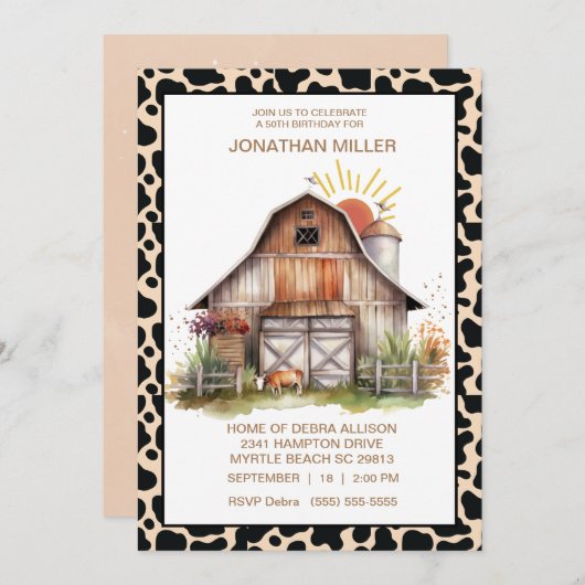 Invitation à la fête d'anniversaire de la vache de (Devant / Derrière)