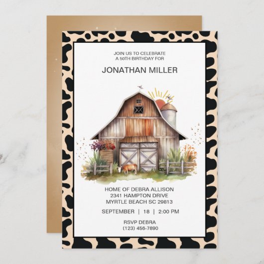 Invitation à la fête d'anniversaire de la vache de (Devant / Derrière)