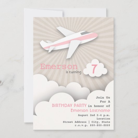 Invitation à la fête d'anniversaire de l'avion - r (Devant)