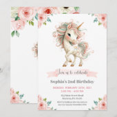 Invitation à la fête d'anniversaire de licorne de (Devant / Derrière)
