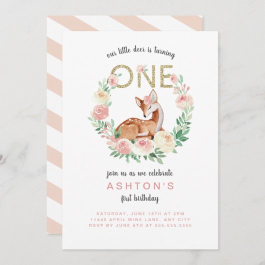 Invitation à la fête d'anniversaire de Little Deer (Devant / Derrière)