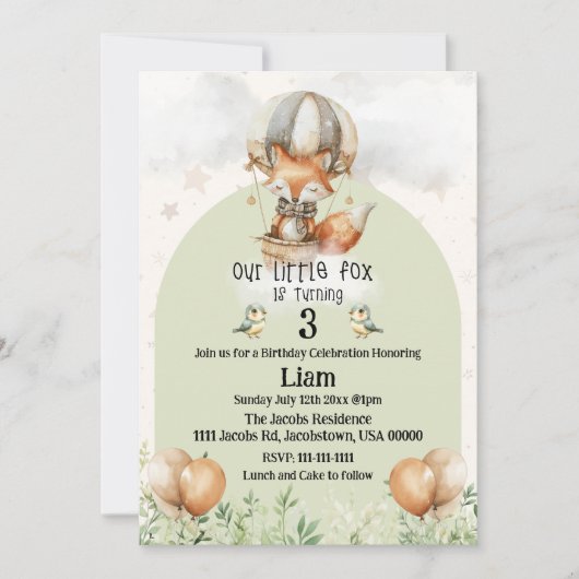 Invitation à la fête d'anniversaire de Little Fox (Devant)
