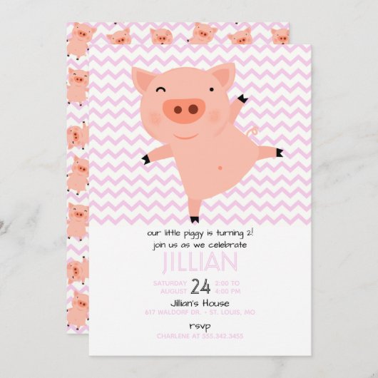 Invitation à la fête d'anniversaire de Little Pigg (Devant / Derrière)