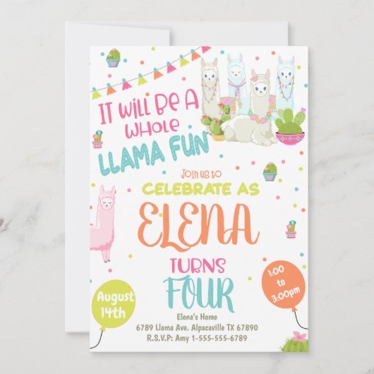 Invitation à la fête d'anniversaire de Llama Alpac (Devant)