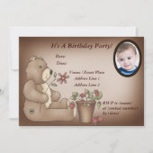 Invitation à la fête d'anniversaire de l'ours en p (Devant)