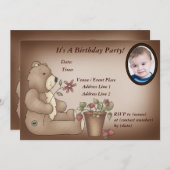 Invitation à la fête d'anniversaire de l'ours en p (Devant / Derrière)