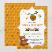 Invitation à la fête d'anniversaire de l'ours et d (Devant / Derrière)