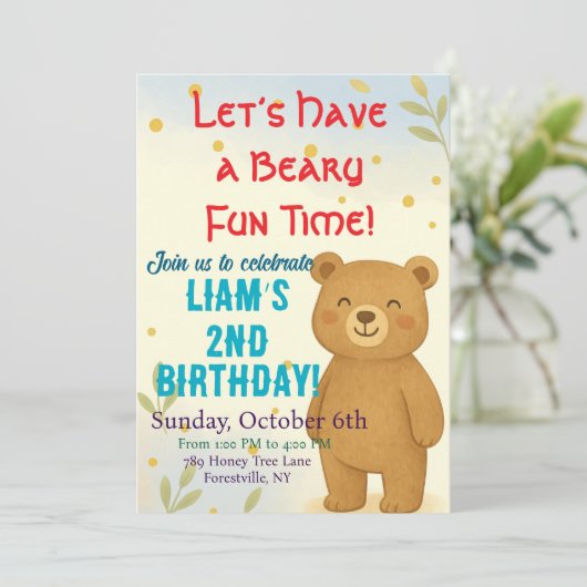 Invitation à la fête d'anniversaire de l'ours mign (Debout devant)