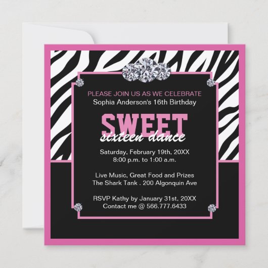 Invitation à la fête d'anniversaire de l'Sweet six (Devant)