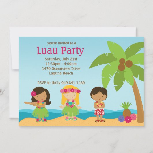 Invitation à la fête d'anniversaire de Luau (Devant)