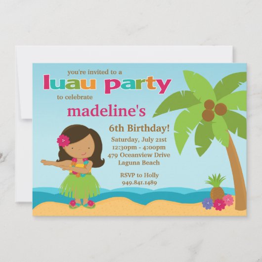Invitation à la fête d'anniversaire de Luau (Devant)