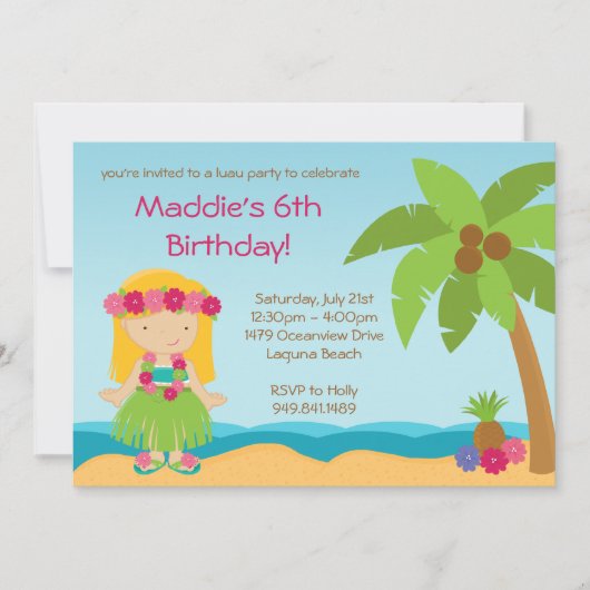 Invitation à la fête d'anniversaire de Luau (Devant)