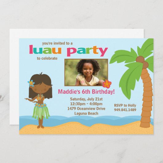 Invitation à la fête d'anniversaire de Luau (Devant / Derrière)