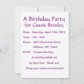 Invitation à la fête d'anniversaire de l'Unicorne (Dos)