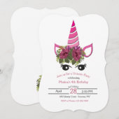 Invitation à la fête d'anniversaire de l'Unicorne (Devant / Derrière)