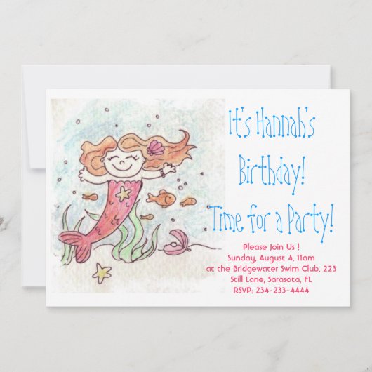 Invitation à la fête d'anniversaire de Mermaid (Devant)