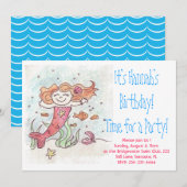 Invitation à la fête d'anniversaire de Mermaid (Devant / Derrière)