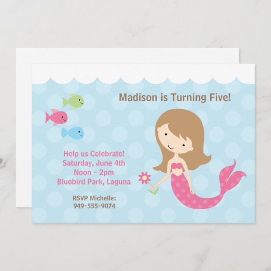 Invitation à la fête d'anniversaire de Mermaid (Devant / Derrière)