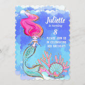 Invitation À La Fête D'Anniversaire De Mermaid Et  (Devant / Derrière)