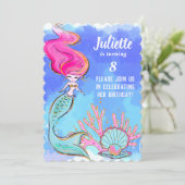 Invitation À La Fête D'Anniversaire De Mermaid Et  (Debout devant)