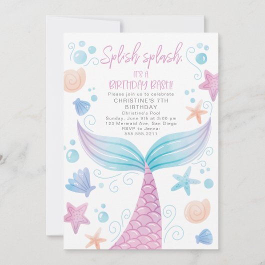 Invitation à la fête d'anniversaire de Mermaid Poo (Devant)