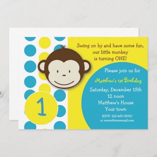 Invitation à la fête d'anniversaire de Mod Monkey (Devant / Derrière)