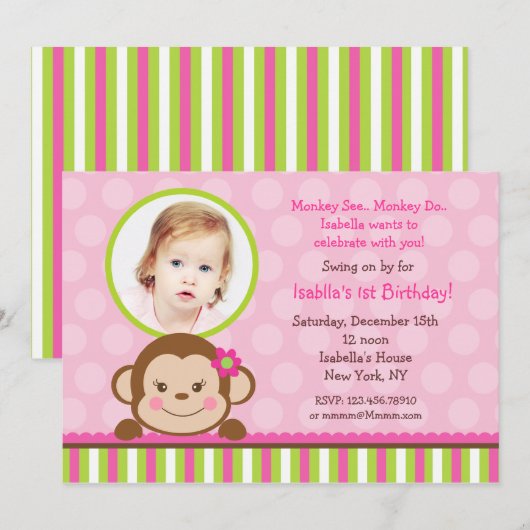 Invitation à la fête d'anniversaire de Mod Monkey (Devant / Derrière)