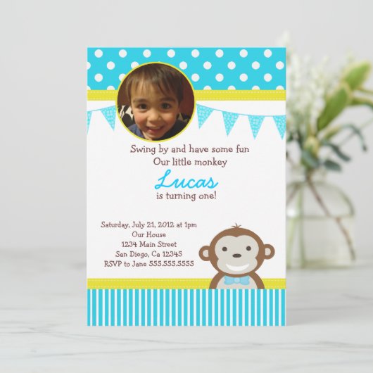 Invitation à la fête d'anniversaire de Mod Monkey (Debout devant)