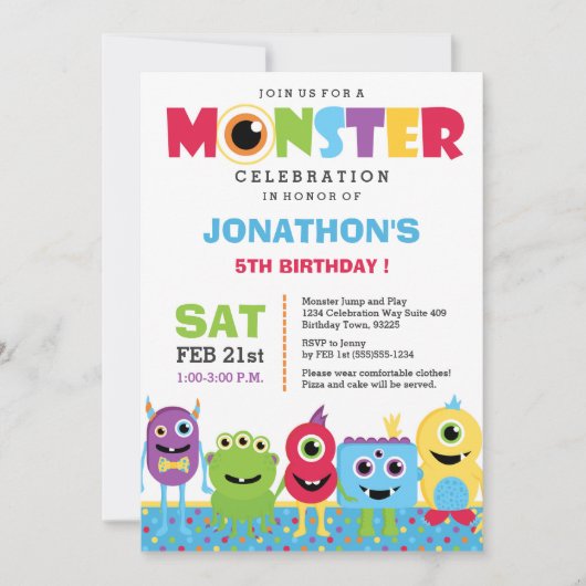 Invitation à la fête d'anniversaire de Monster (Devant)