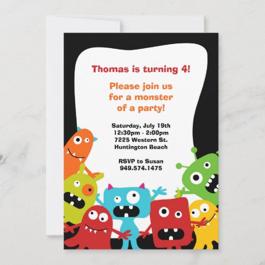 Invitation à la fête d'anniversaire de Monster (Devant)
