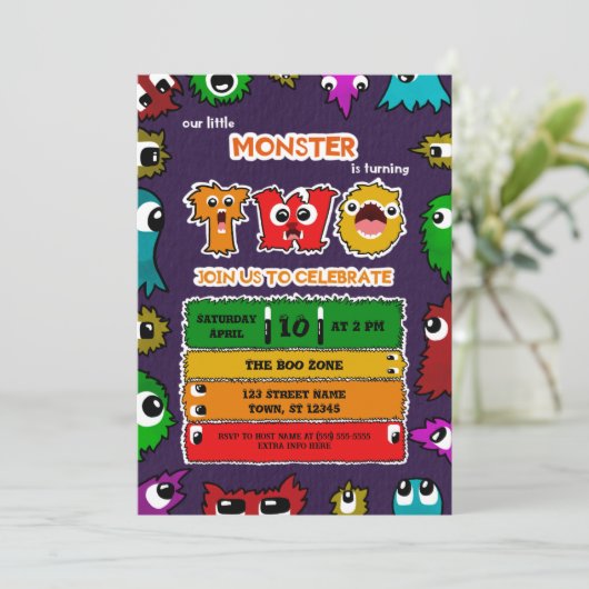 Invitation à la fête d'anniversaire de monstre (Debout devant)