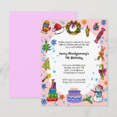 Invitation à la fête d'anniversaire de Noël Pink c (Devant / Derrière)