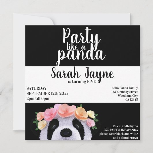 Invitation à la fête d'anniversaire de Panda Bear  (Devant)