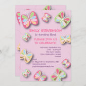 Invitation à la fête d'anniversaire de papillon ro (Devant / Derrière)