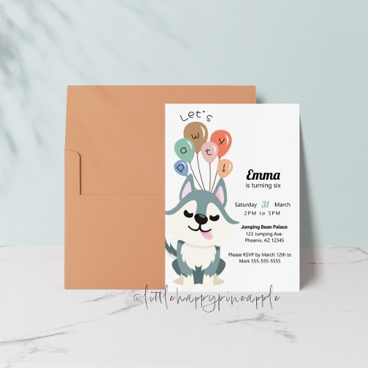 Invitation à la fête d'anniversaire de Pawty Husky