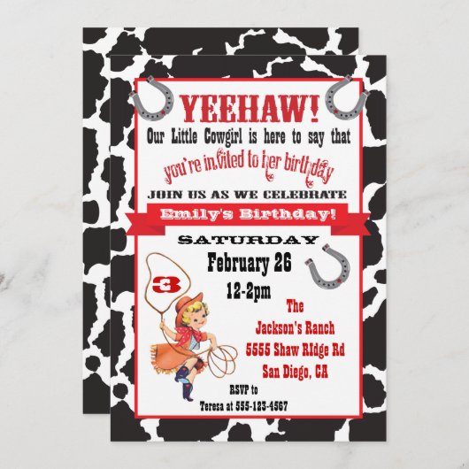 Invitation à la fête d'anniversaire de petite fill (Devant / Derrière)