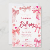 Invitation à la fête d'anniversaire de Pink Bow (Devant)
