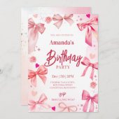 Invitation à la fête d'anniversaire de Pink Bow (Devant / Derrière)
