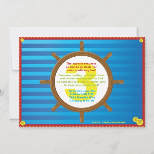 Invitation à la fête d'anniversaire de Pirate Boy, (Dos)