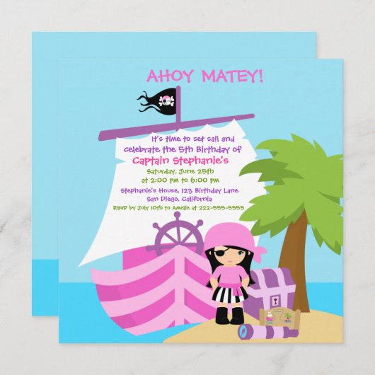 Invitation à la fête d'anniversaire de Pirate Ship (Devant / Derrière)