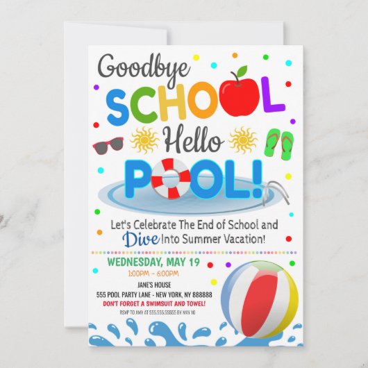 Invitation à la fête d'anniversaire de piscine Adi (Devant)