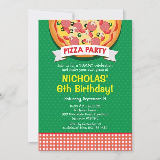 Invitation à la fête d'anniversaire de Pizza (Devant)
