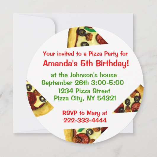 Invitation à la fête d'anniversaire de Pizza (Dos)