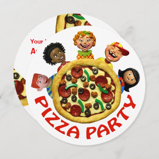 Invitation à la fête d'anniversaire de Pizza (Devant / Derrière)